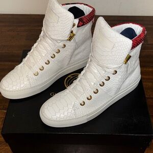 White and Red High-Top Sneakers